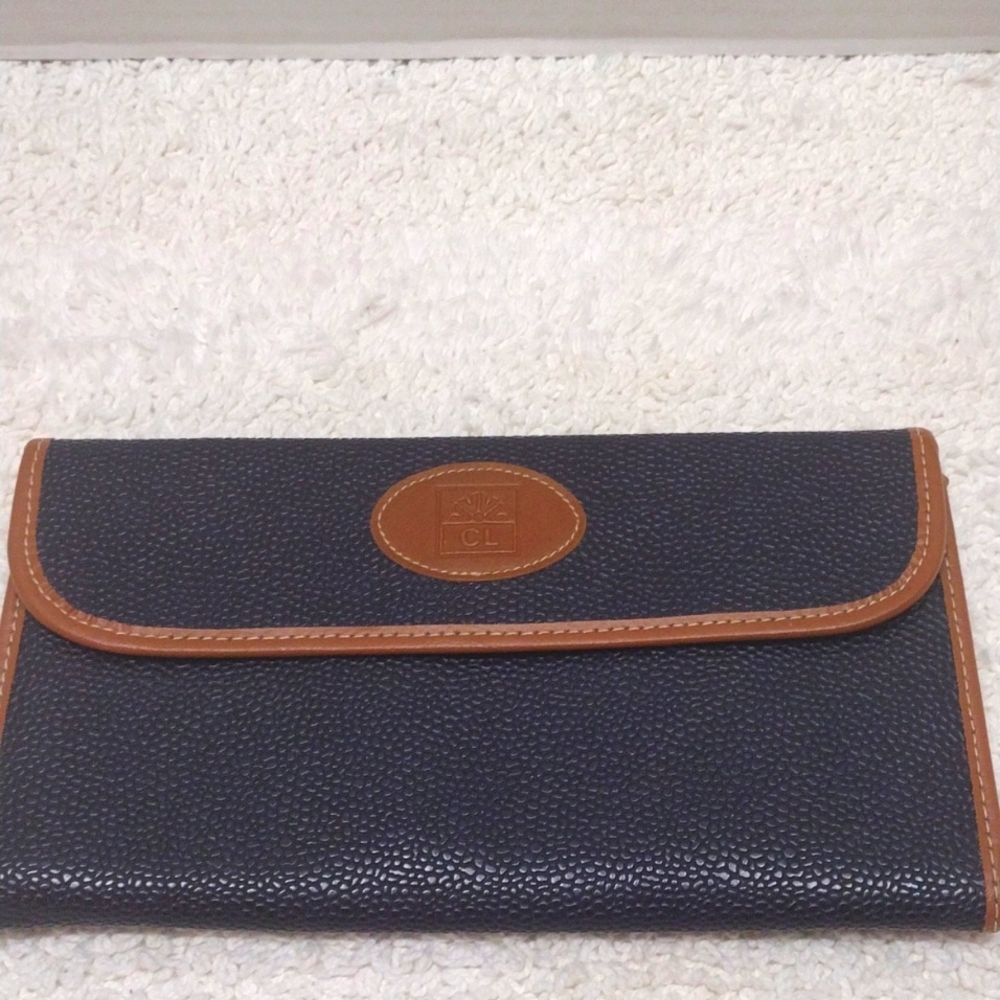 CL Clutch Wallet Organizer Blue with Brown Trim